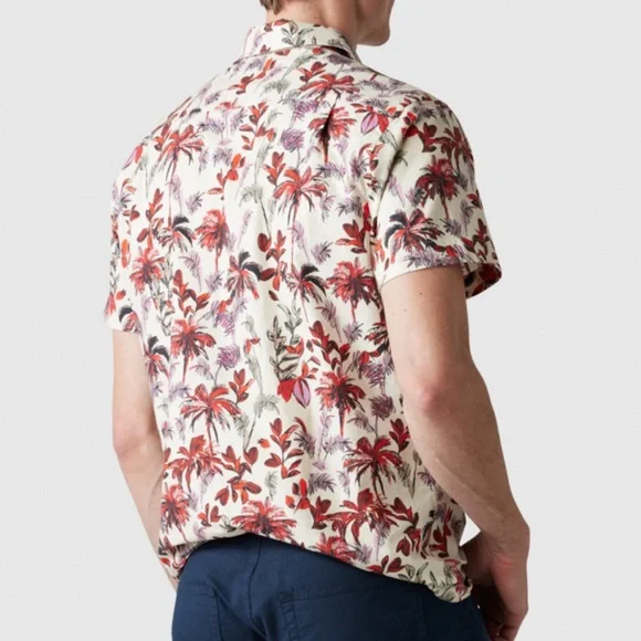 Ross & Gunn Italian 100% Cotton Hawaiian Print Short Sleeve Button-up Shirt - Picture 8 of 14